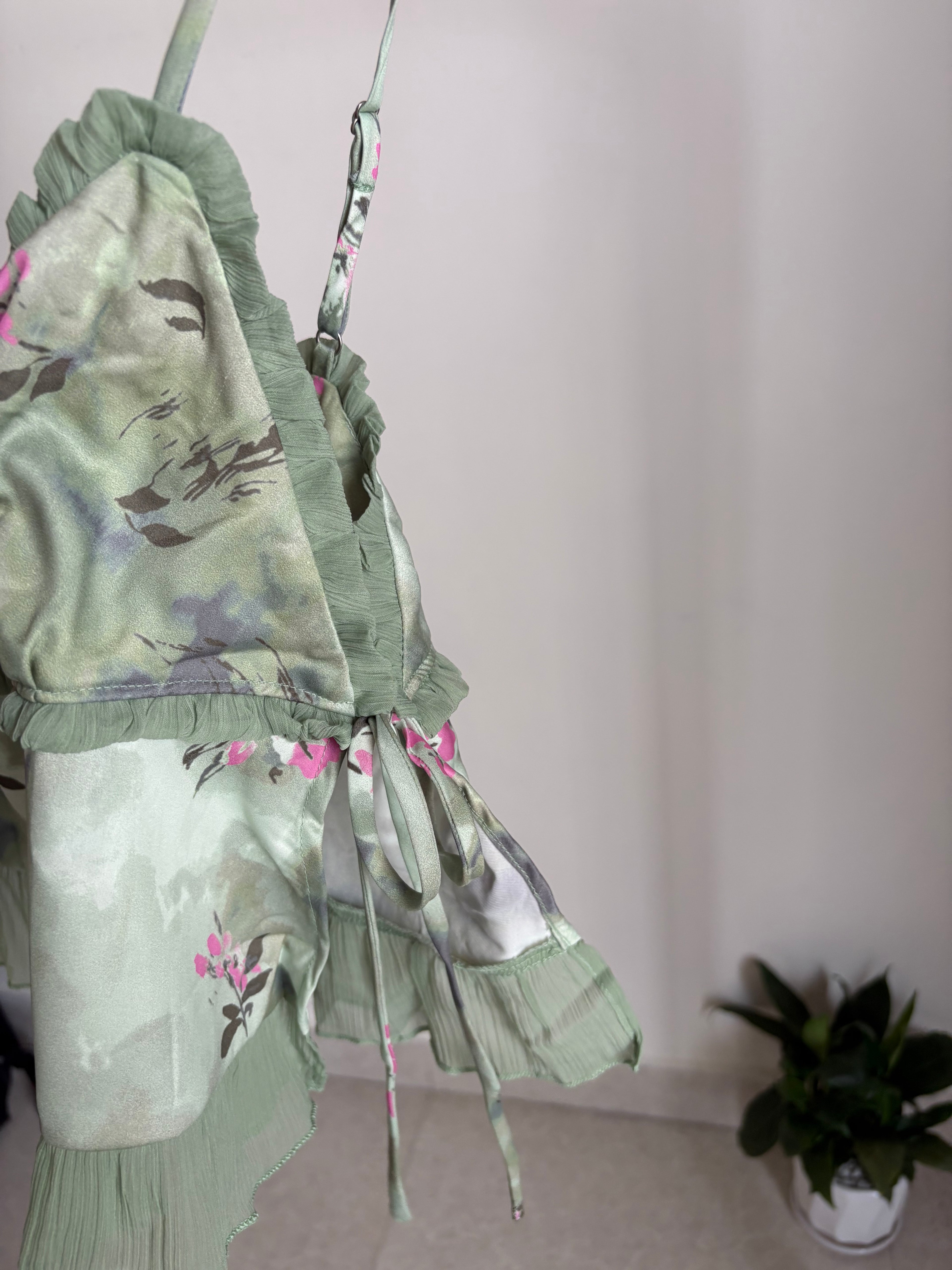 Anthropologie Silky Ruffle Crop Babydoll Cami L