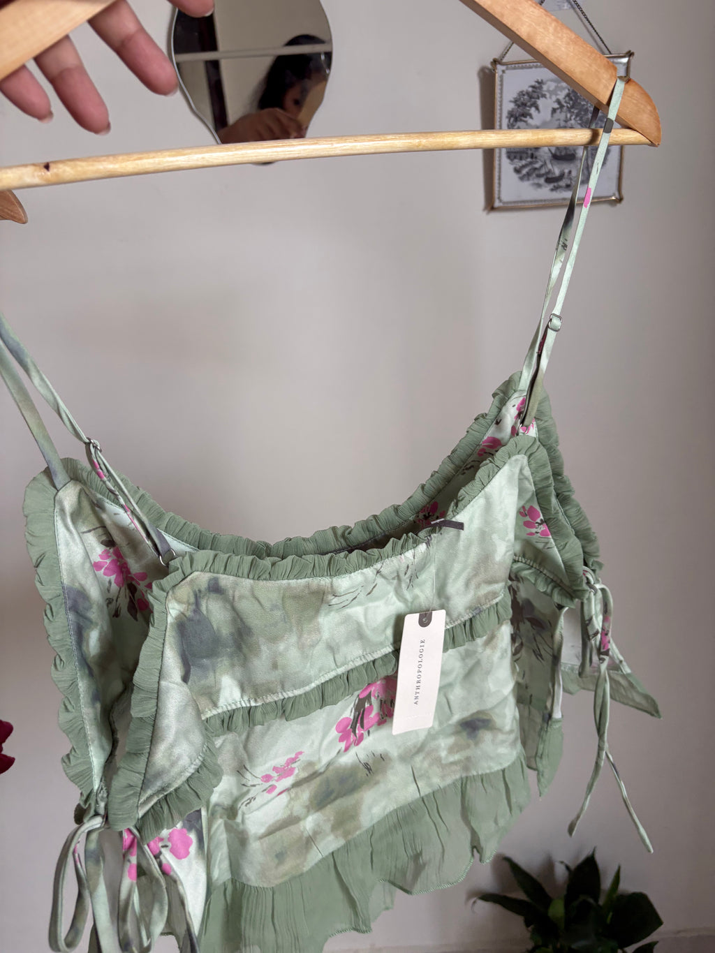 Anthropologie Silky Ruffle Crop Babydoll Cami L