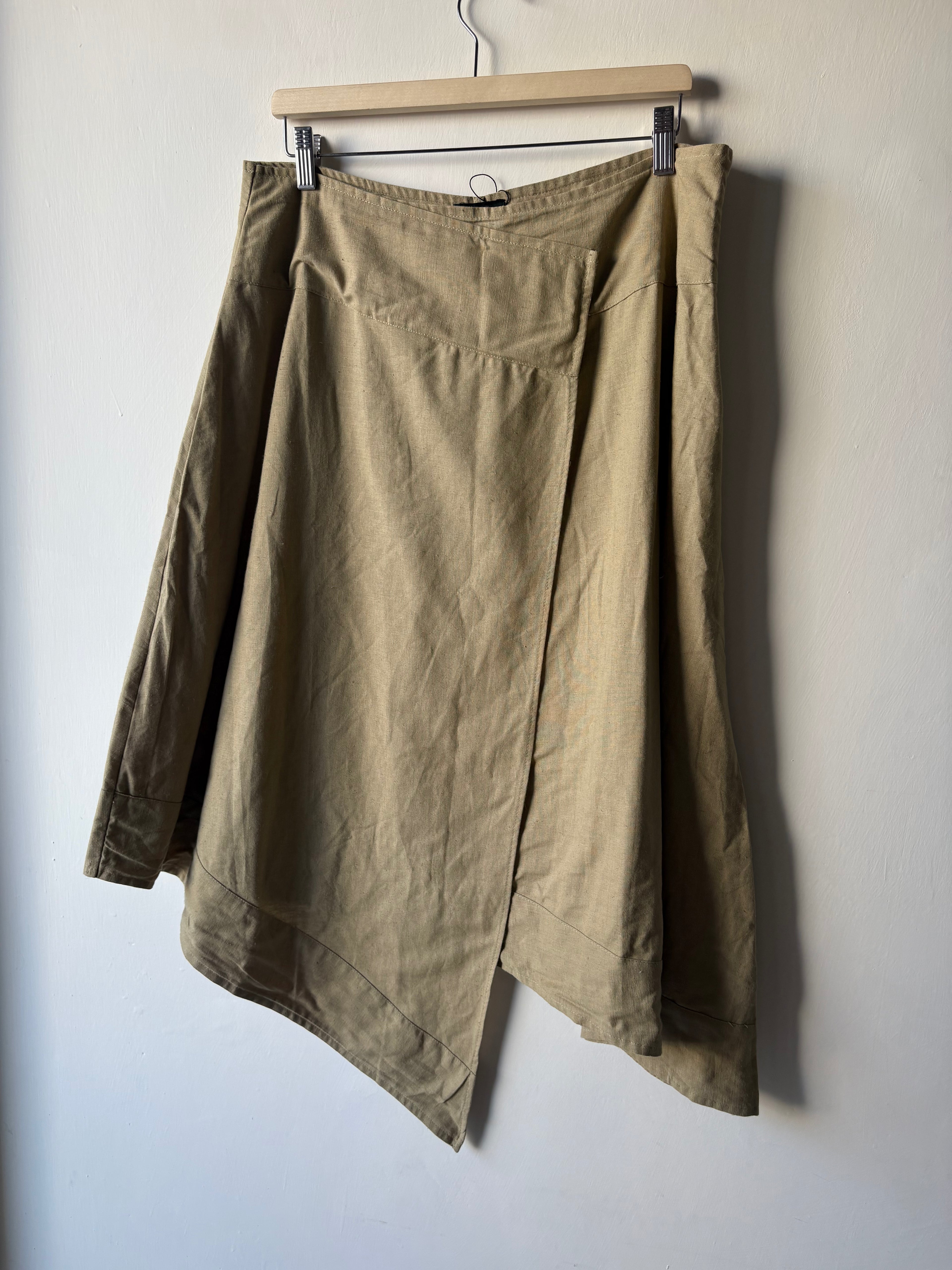 PLT OLIVE COTTON HANKY HEM MIDAXI SKIRT uk 16