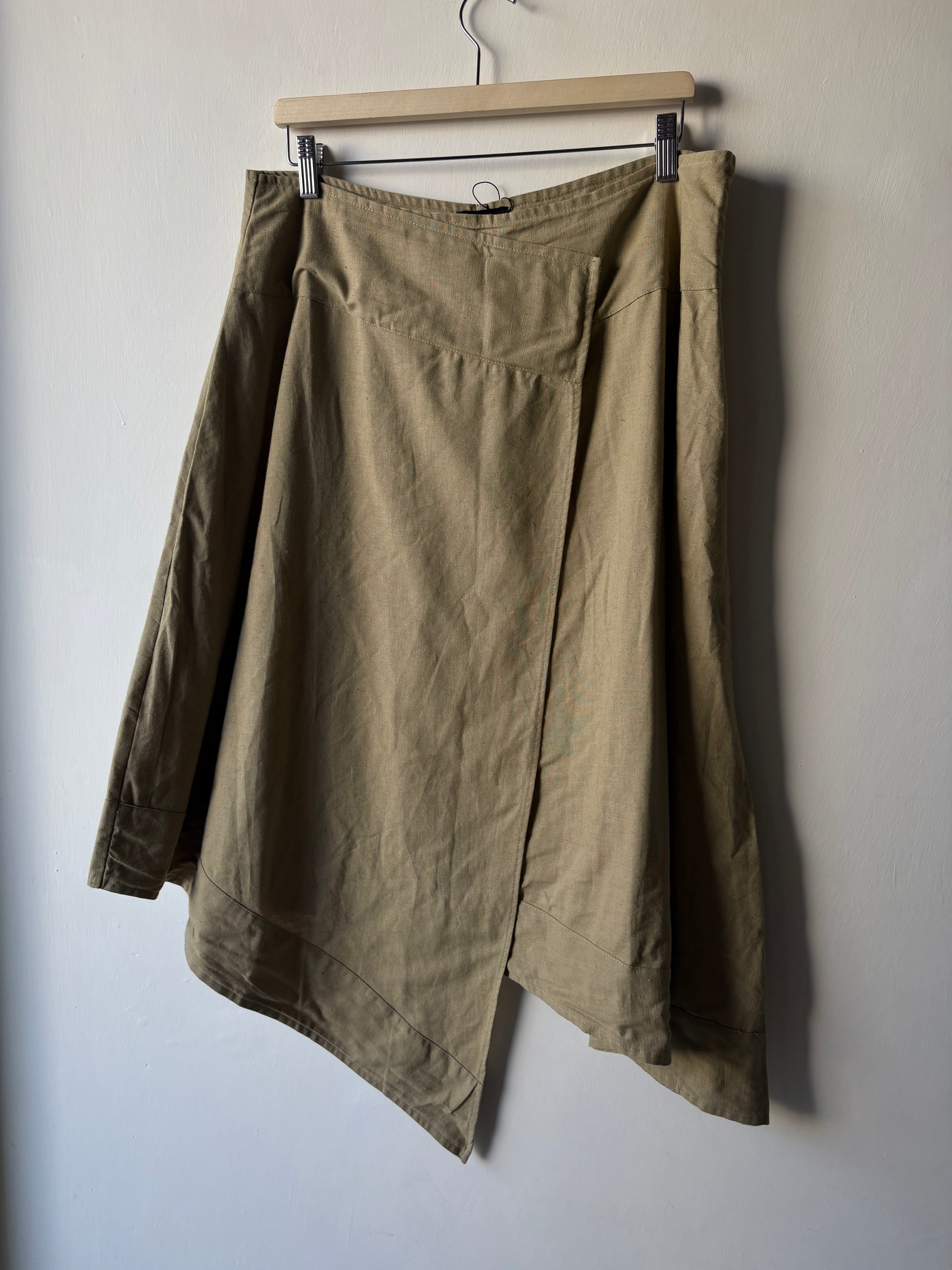 PLT OLIVE COTTON HANKY HEM MIDAXI SKIRT uk 16