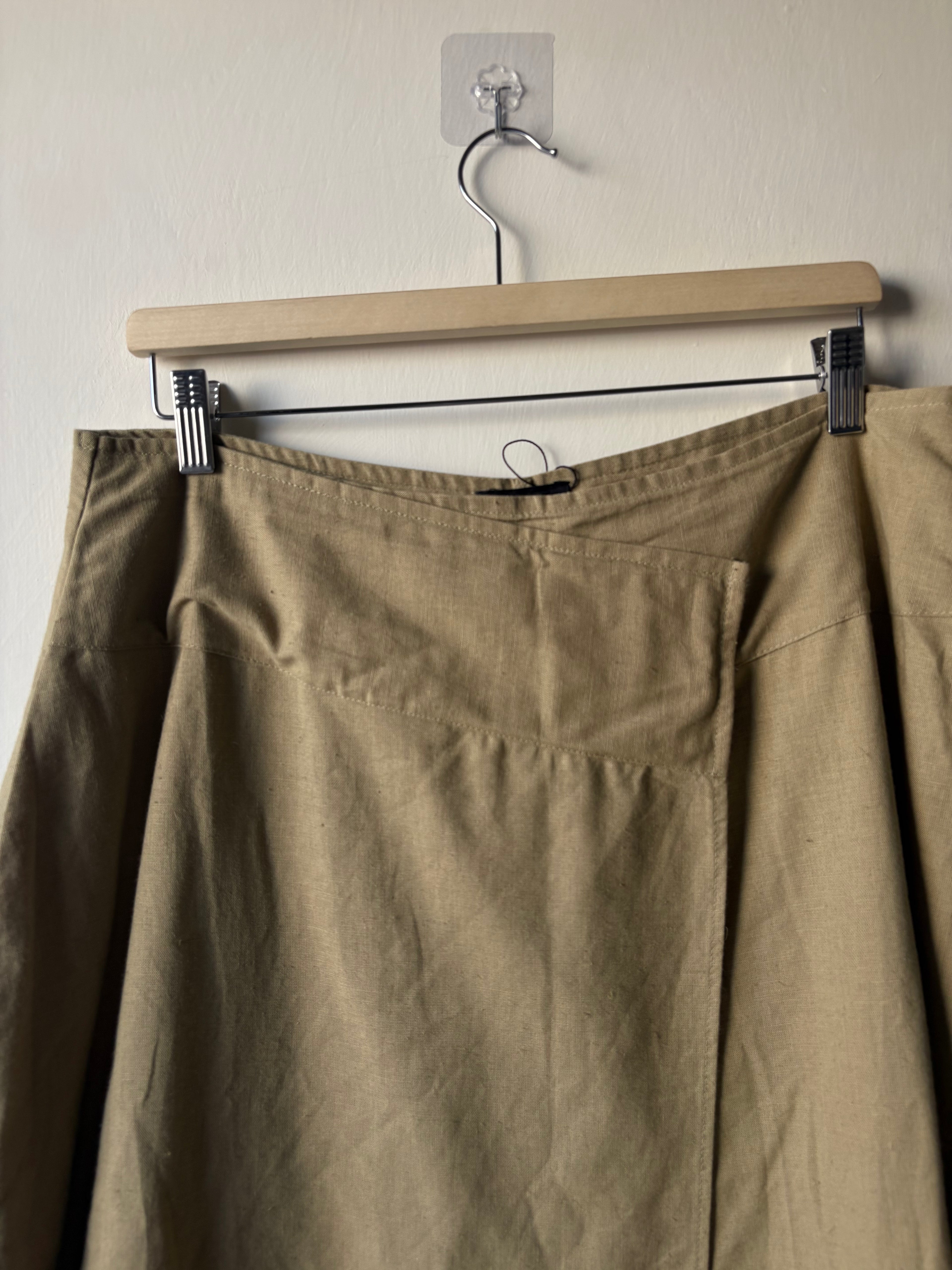 PLT OLIVE COTTON HANKY HEM MIDAXI SKIRT uk 16
