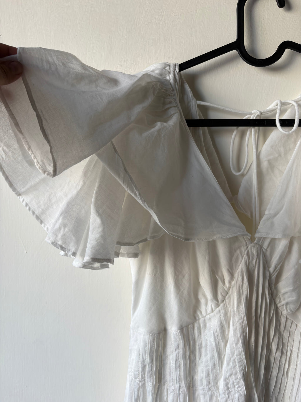 River Island White Flutter Sleeve Shirred Midi Dress UK 16
