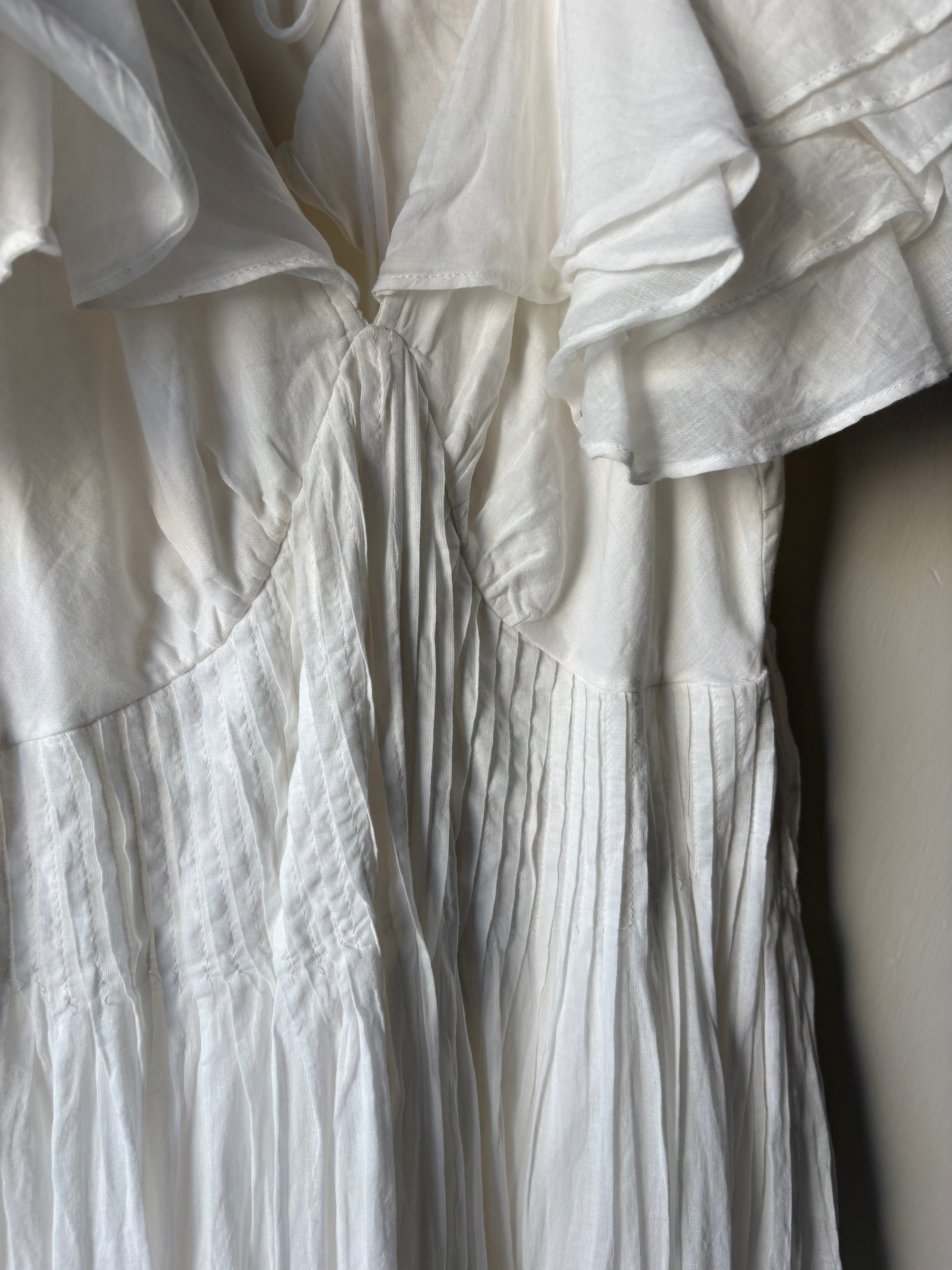 River Island White Flutter Sleeve Shirred Midi Dress UK 16