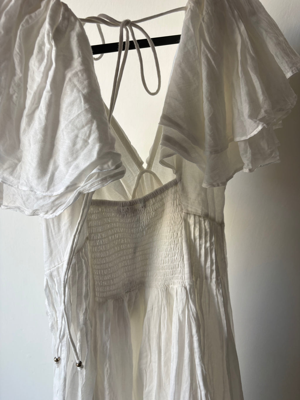 River Island White Flutter Sleeve Shirred Midi Dress UK 16