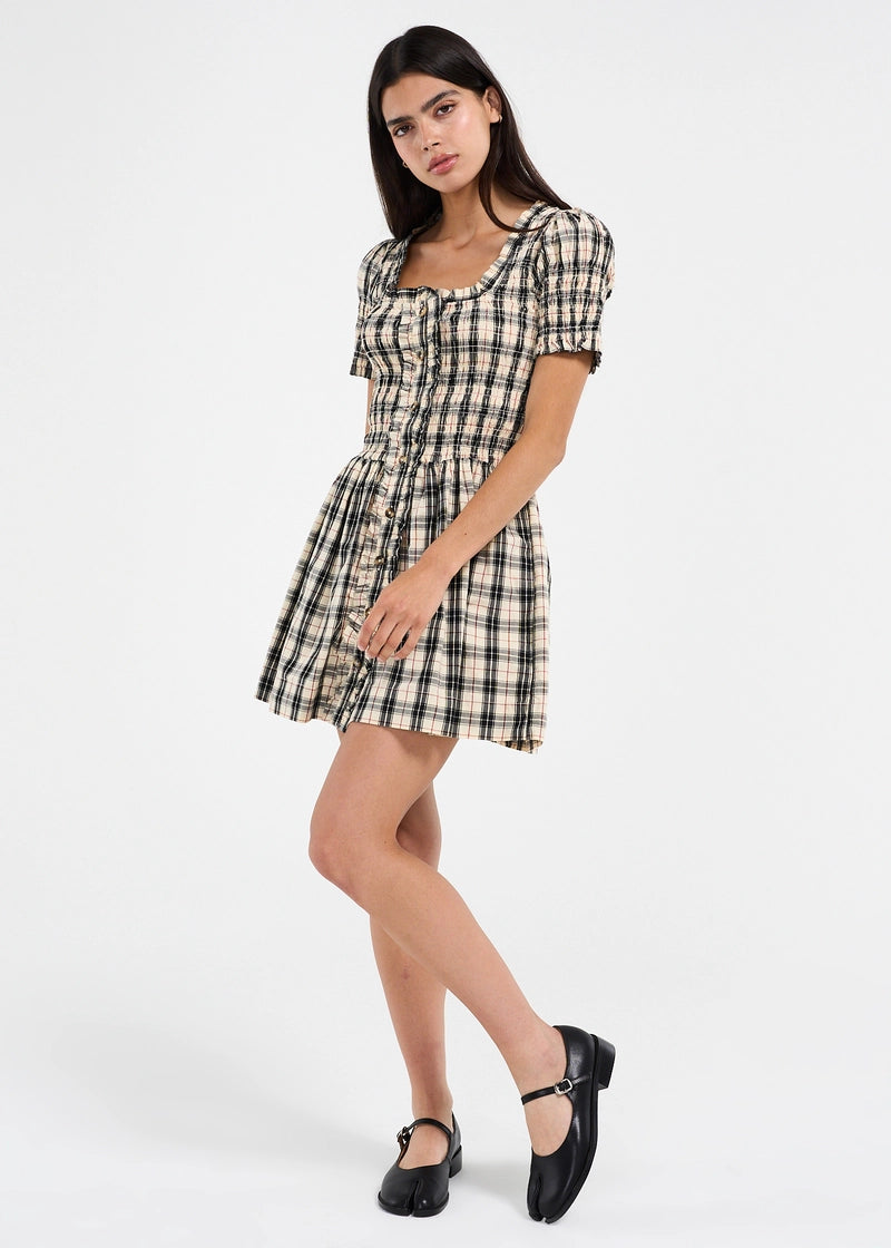 Damson Madder Mansi Short-Sleeve Smocked Mini Dress