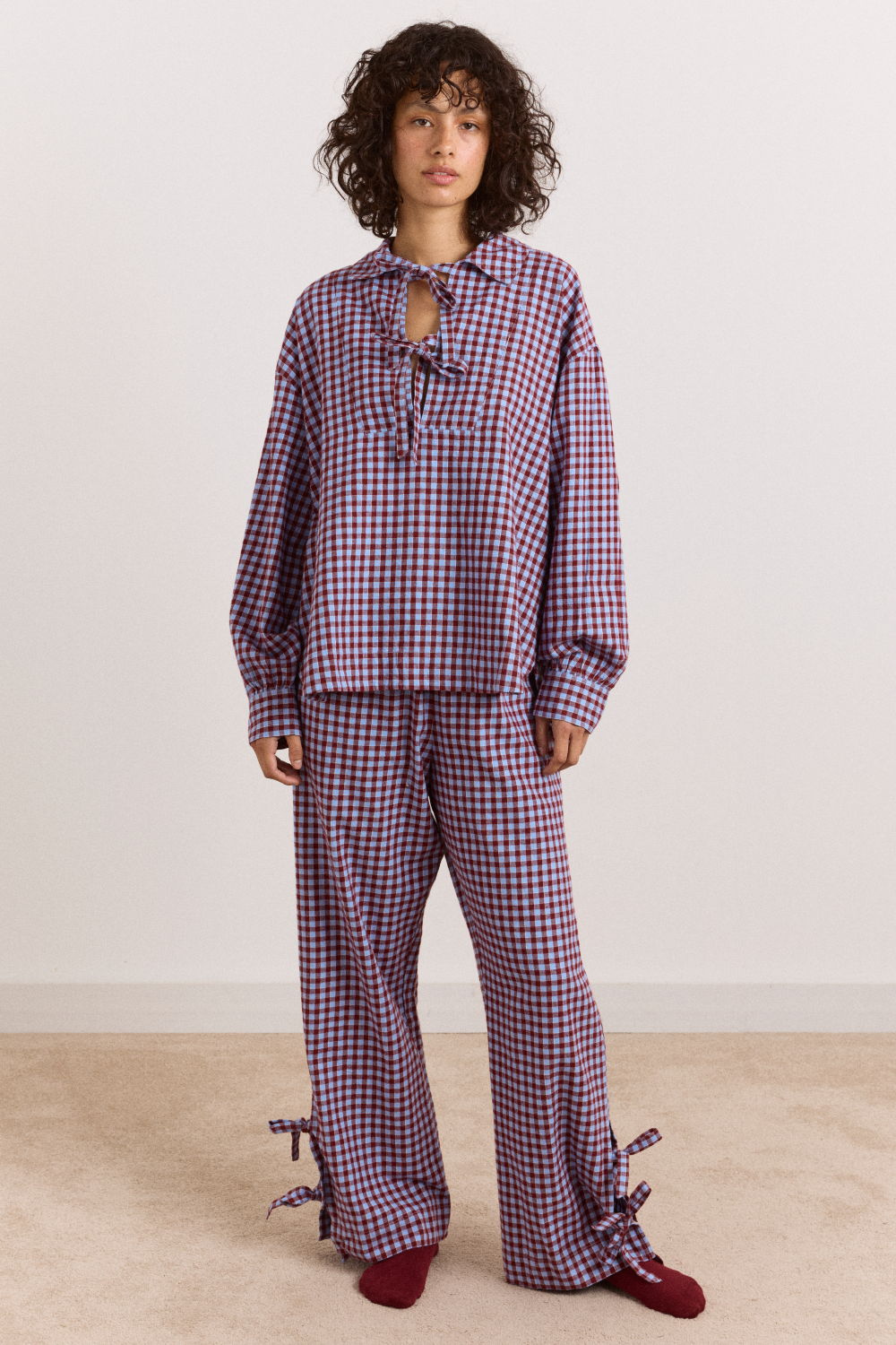 Damson Madder Floki Flannel Pyjama Set - Red & Blue Gingham
