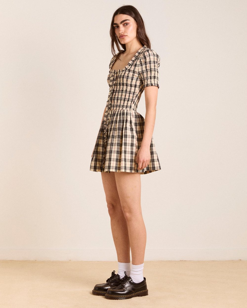 Damson Madder Mansi Short-Sleeve Smocked Mini Dress