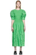 GANNI Backless Shirred Broderie Anglaise Cotton Dress L/XL
