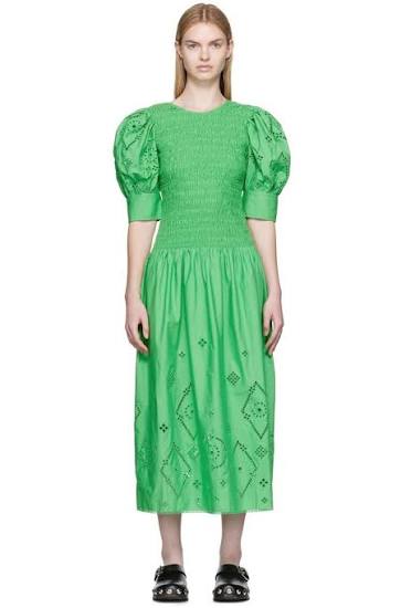 GANNI Backless Shirred Broderie Anglaise Cotton Dress L/XL