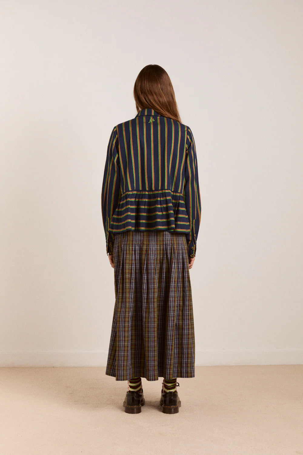DAMSON MADDER Kinsley Shirt - Navy/Green Stripe
